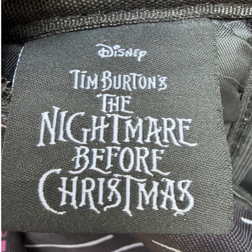 Disney Nightmare Before Christmas Jack Sally Patchwork Pinstripe Backpack Black